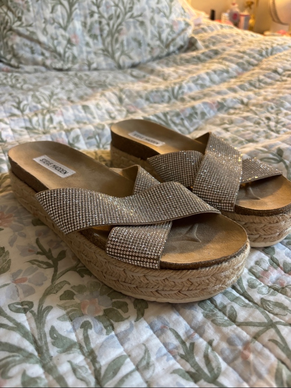 Steve Madden Crystal Espadrille Platform Slide - Silver